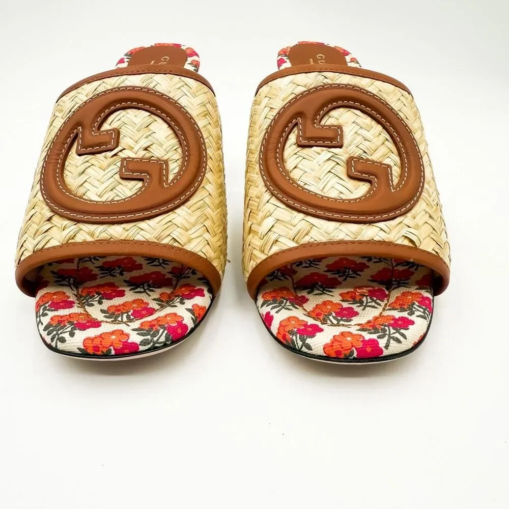 Gucci Mabel GG Logo Raffia Sandals Slip On Mules EU 39.5 US 9.5 - Picture 2 of 11